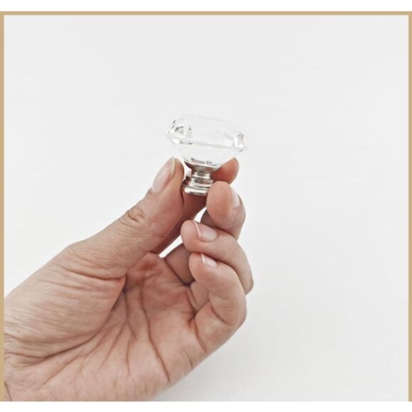 24Pcs 1.2" Small Diamond Glass Cabinet Knobs Brushed Nickel Kitchen Drawer Pulls - Picture 6 of 8